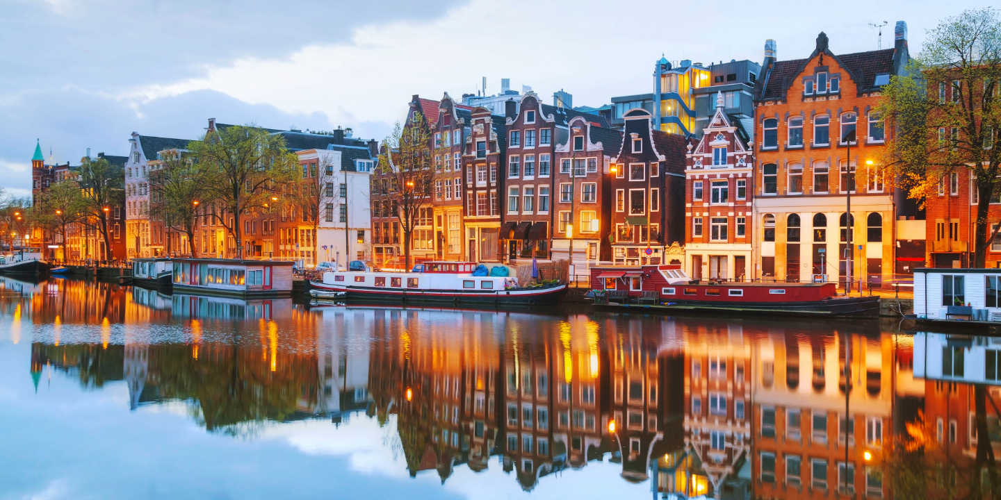 Amsterdam evening canalside view