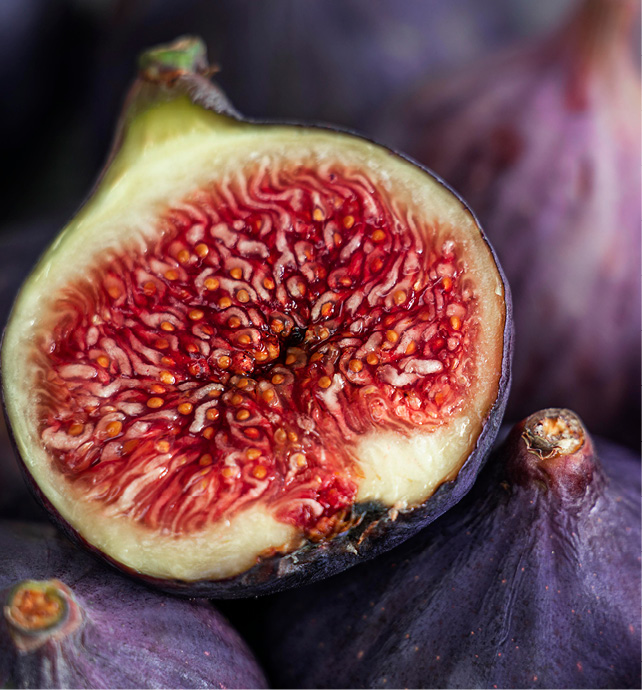 detailed shot of a Fig fruit cut in half 