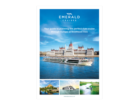 Brochure front cover, featuring a luxury yacht sailing clear blue waters on a bright sunny day