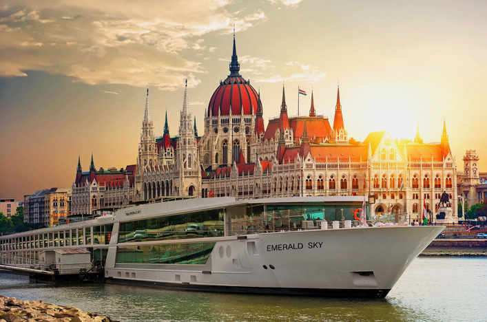 Parliament at sunset in Budapest, Hungary