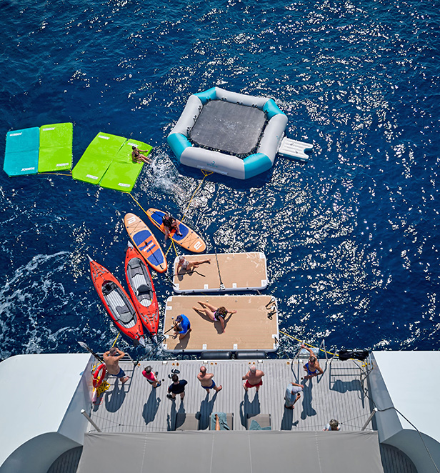 Emerald Sakara guests enjoying watersports on the marina platform