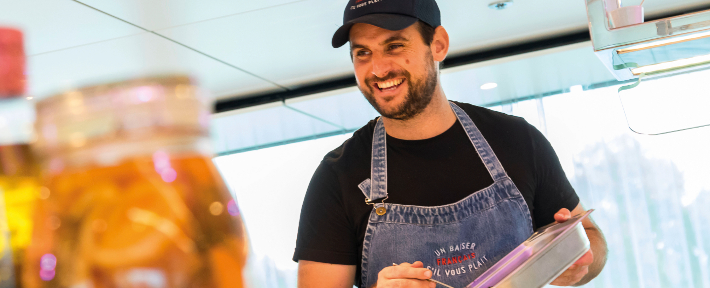 Chef Fabien Morreale creating Provençal cuisine on board