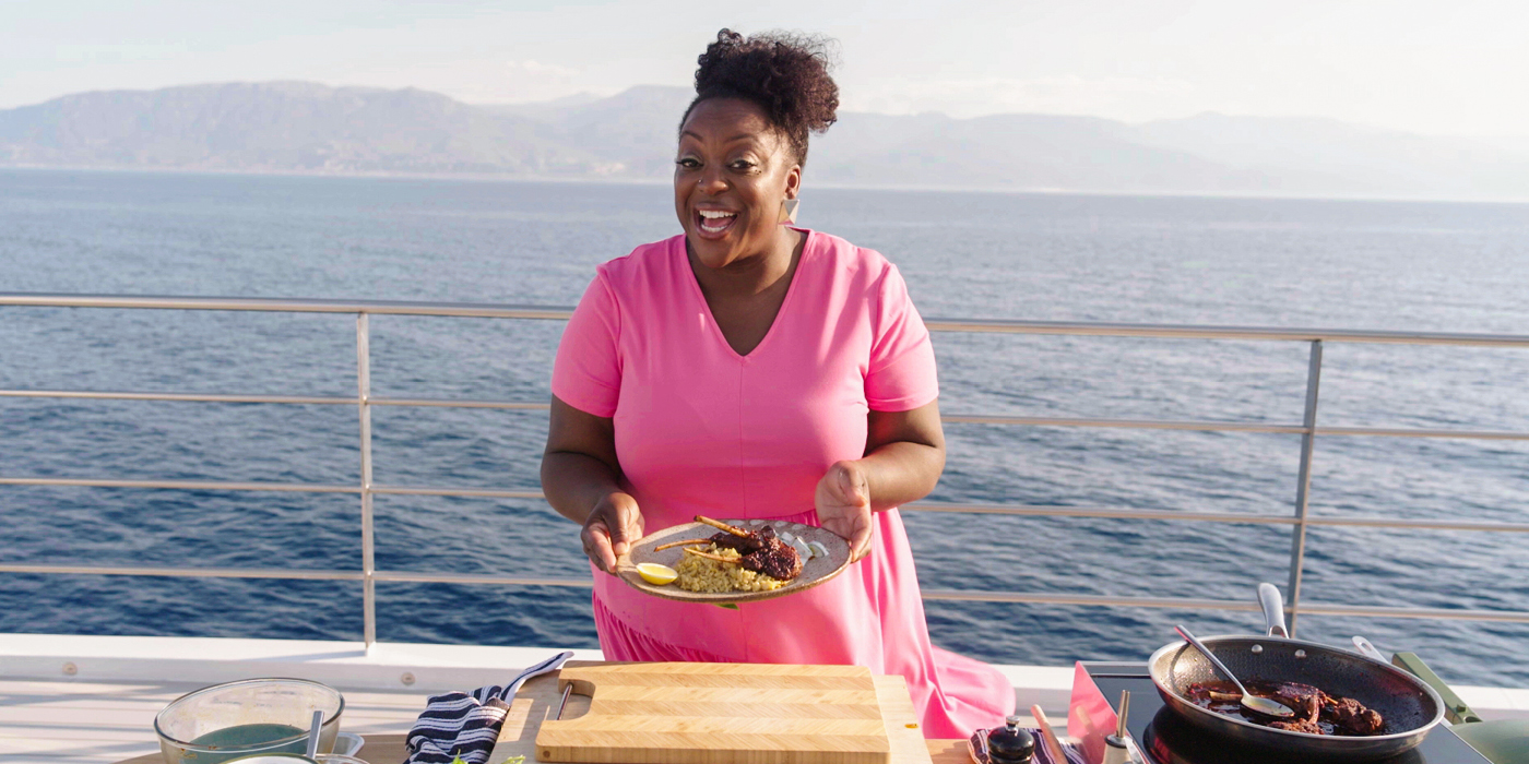 Judi Love with a meal made on her Emerald Azzurra culinary cruise