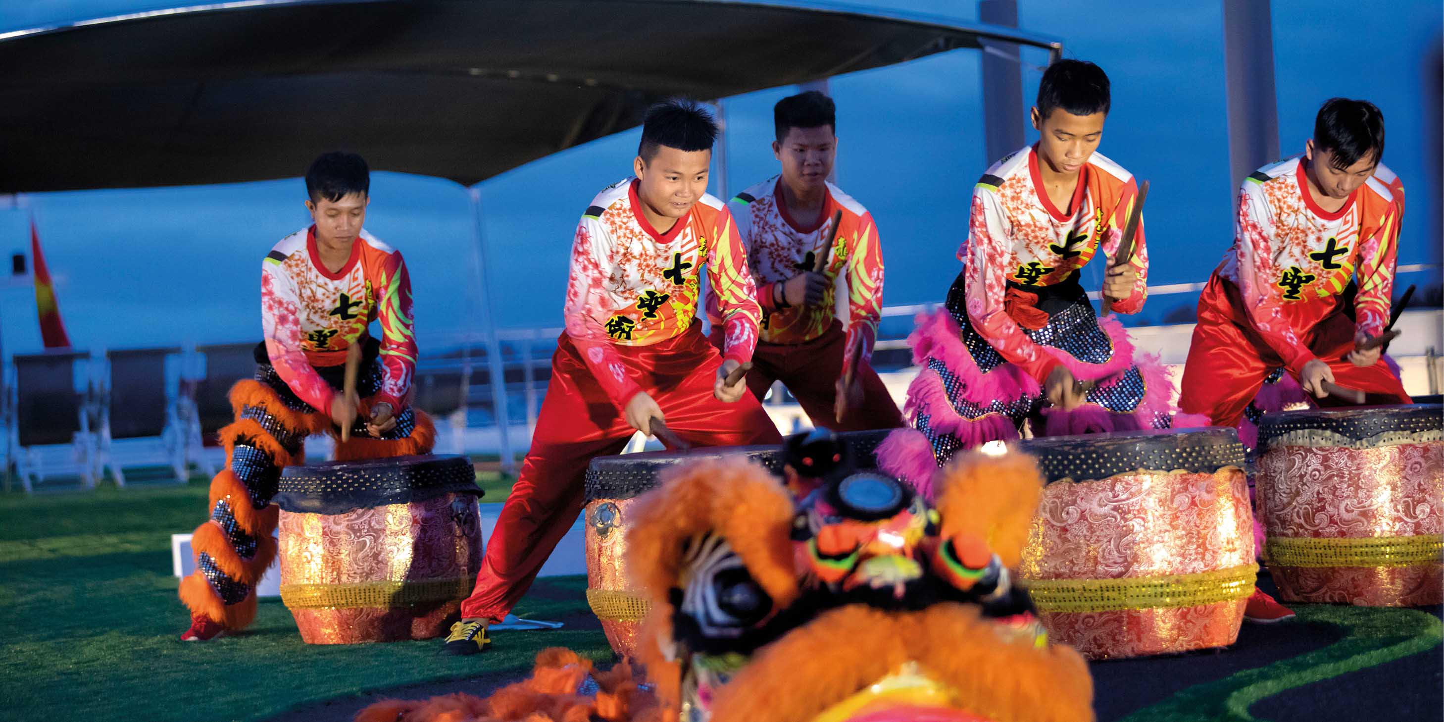 Lion Dance performance on board a Southeast Asia luxury river ship