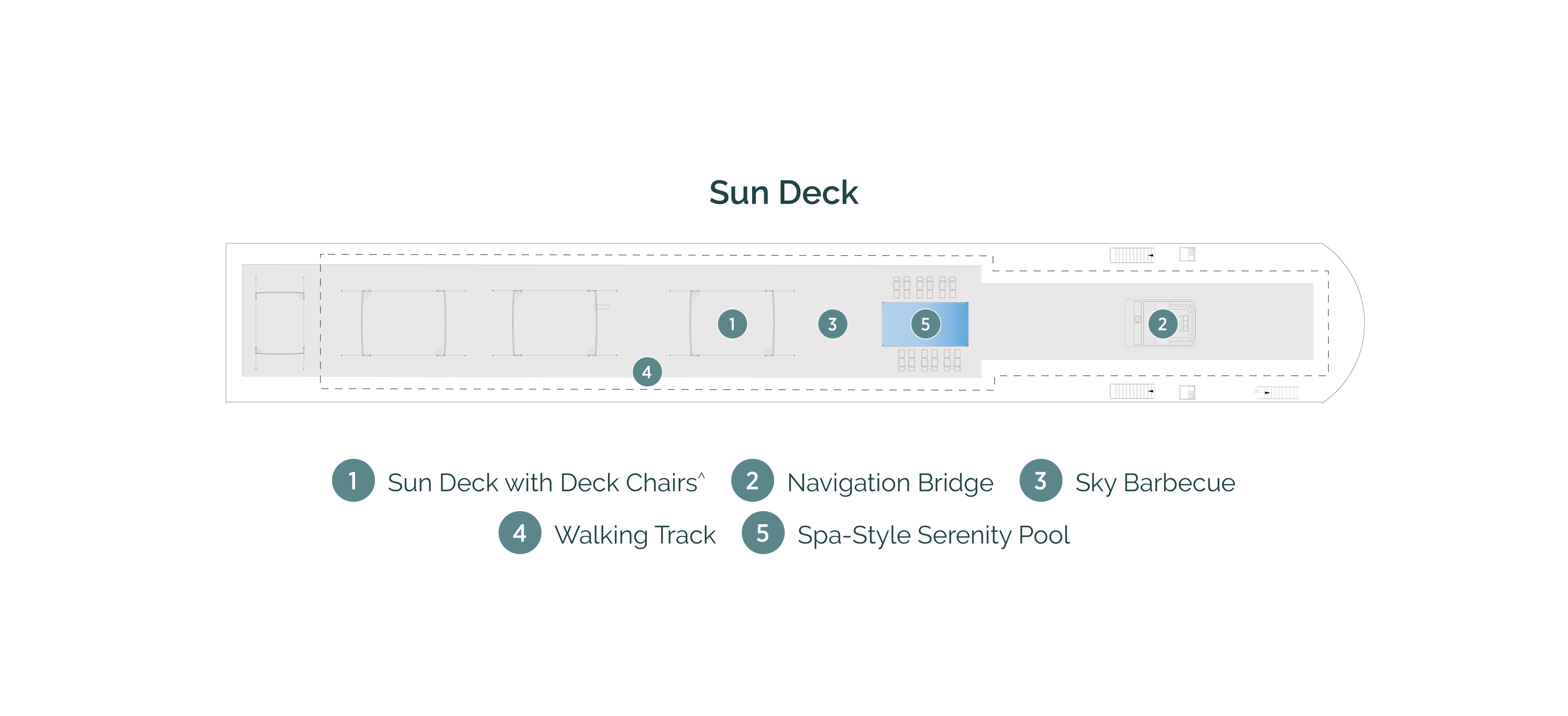 Diagram of ship layout for the Sun Deck of Emerald Cruises’ Douro river cruising Star-Ship, Emerald Radiance
